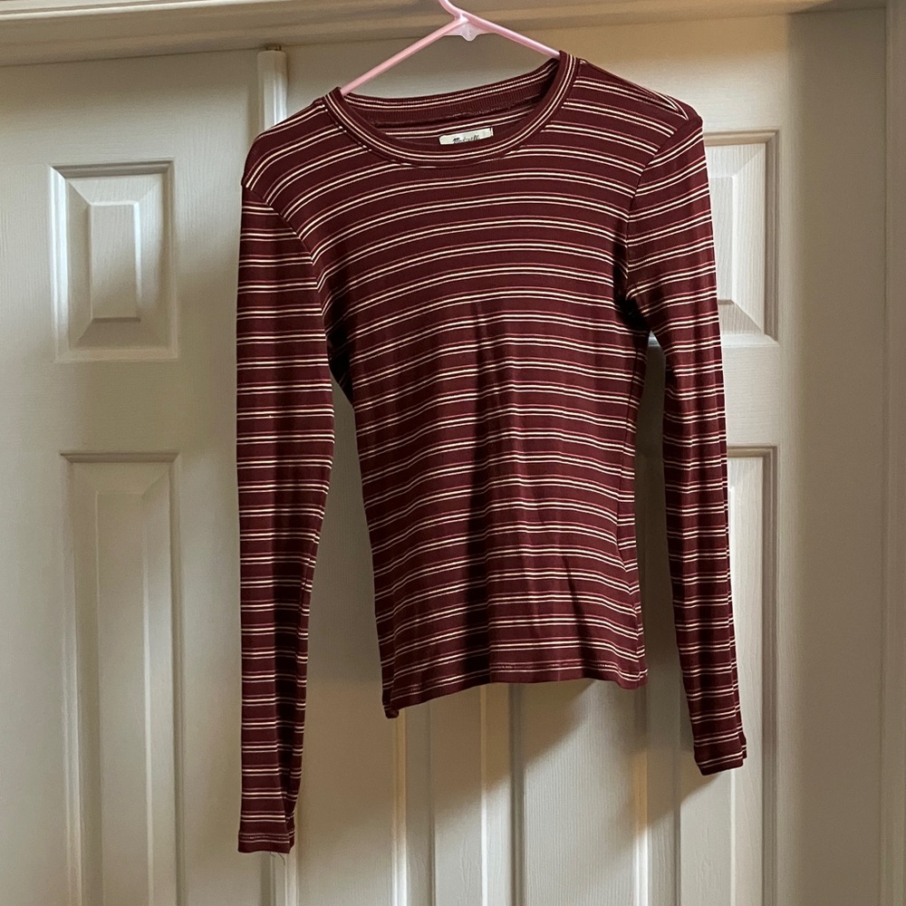 Madewell Burgundy Striped Long Sleeve Tee